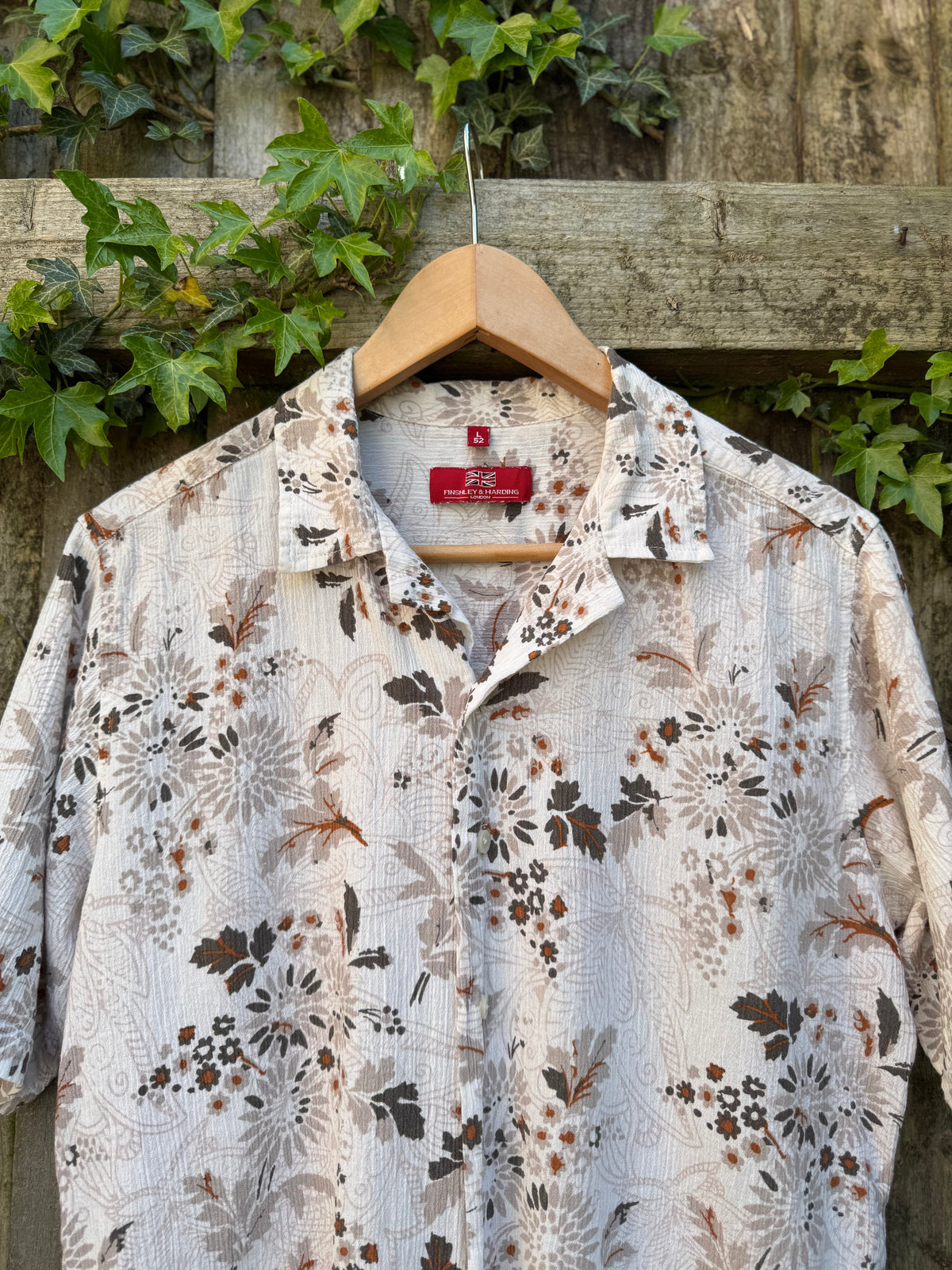 Vintage Neutral Floral Print Shirt | Beige Botanical Summer Short Sleeve