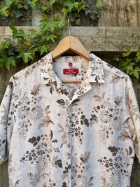 Vintage Neutral Floral Print Shirt | Beige Botanical Summer Short Sleeve