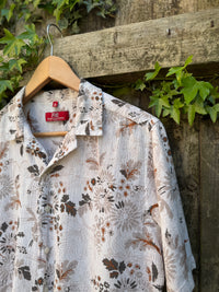Vintage Neutral Floral Print Shirt | Beige Botanical Summer Short Sleeve