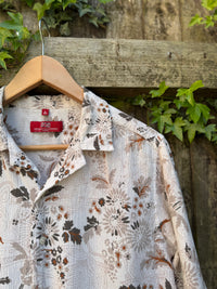 Vintage Neutral Floral Print Shirt | Beige Botanical Summer Short Sleeve