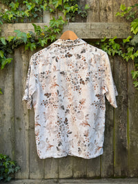 Vintage Neutral Floral Print Shirt | Beige Botanical Summer Short Sleeve