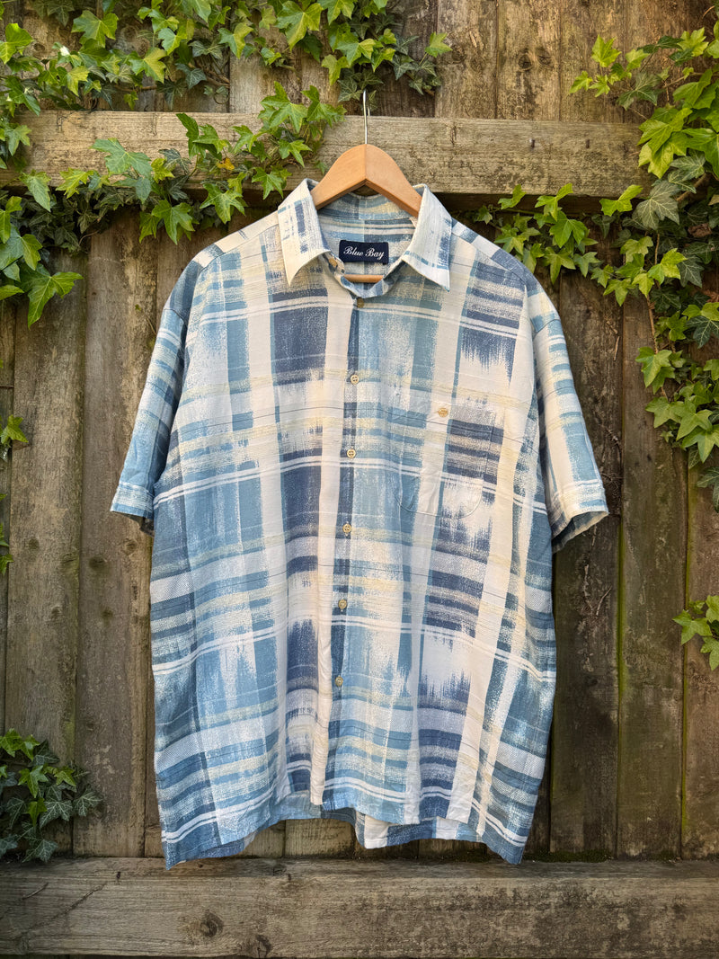 Vintage Check Print Shirt | Checked Pattern Short Sleeve Blue