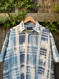 Vintage Check Print Shirt | Checked Pattern Short Sleeve Blue