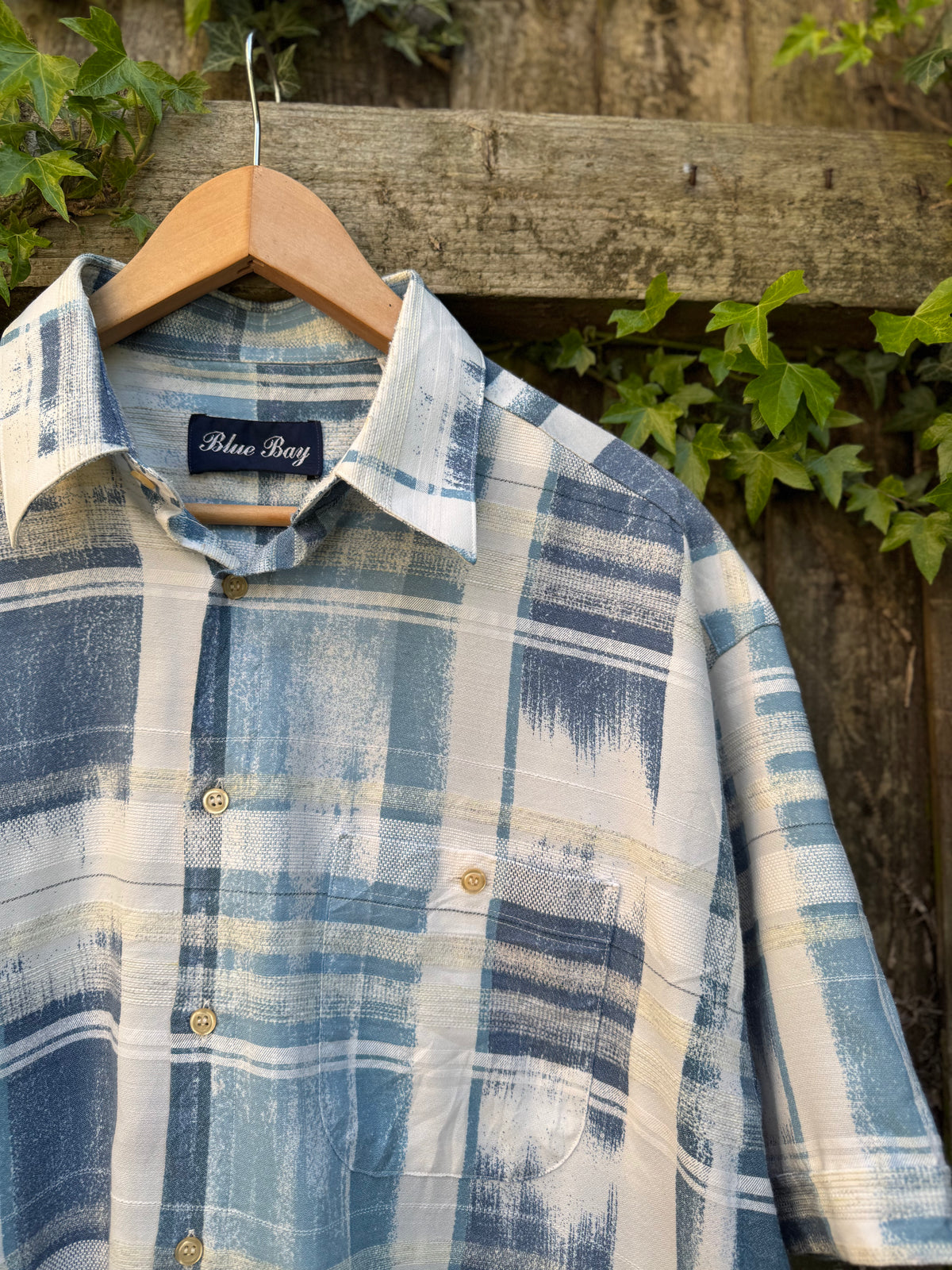 Vintage Check Print Shirt | Checked Pattern Short Sleeve Blue