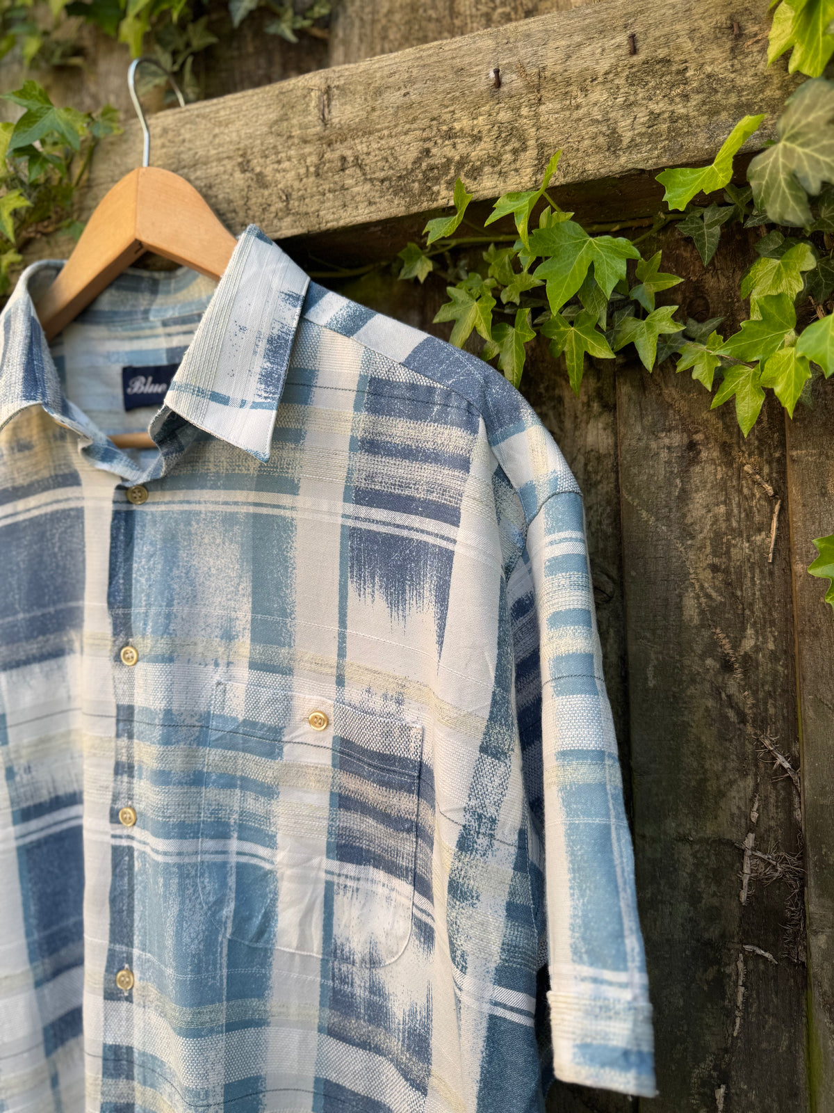 Vintage Check Print Shirt | Checked Pattern Short Sleeve Blue