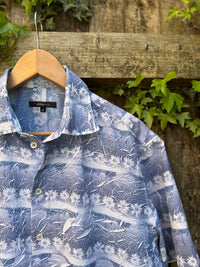 Vintage Floral Stripe Print Shirt | Blue & White Pattern Short Sleeve