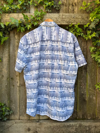 Vintage Floral Stripe Print Shirt | Blue & White Pattern Short Sleeve