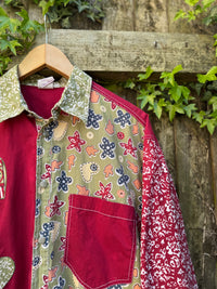 Vintage Patchwork Heart Shirt | Red Abstract Long Sleeve 90s Statement Shirt