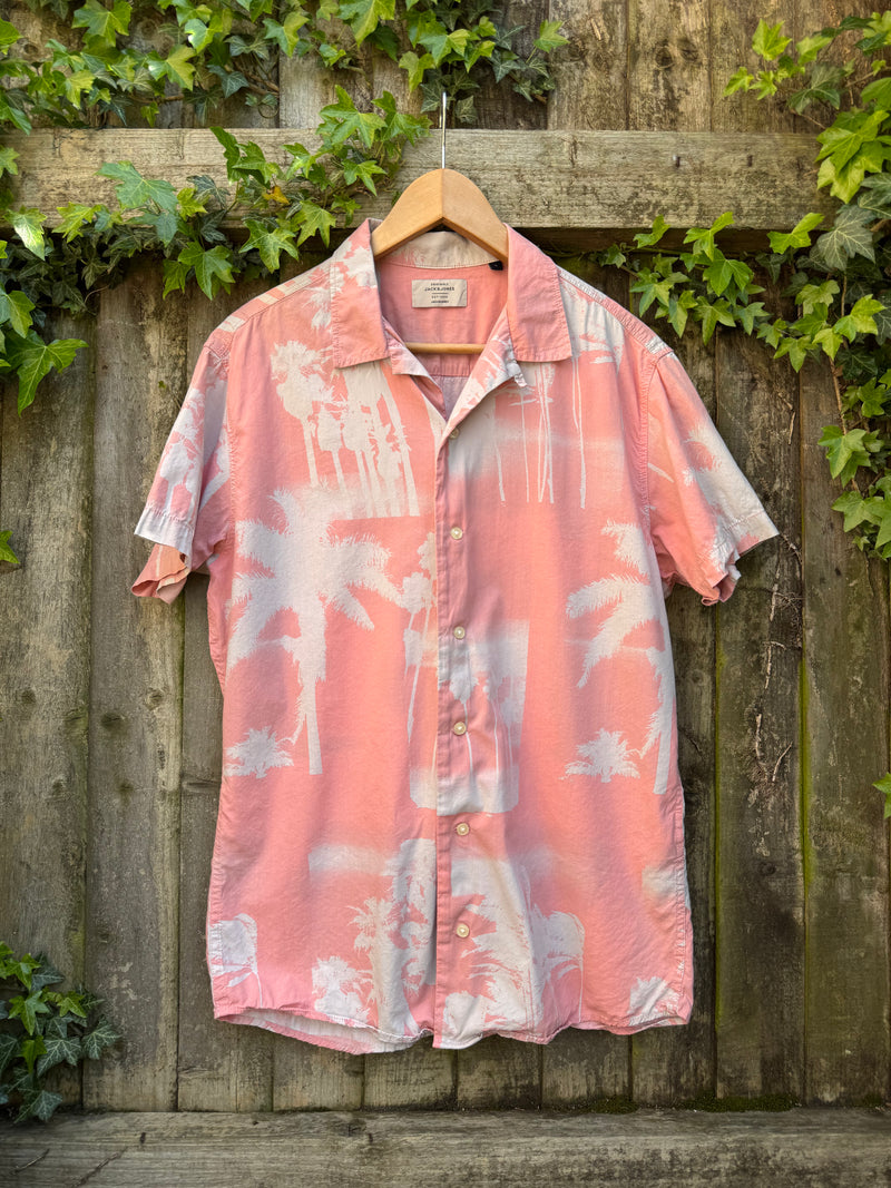Retro Palm Tree Print Shirt | Pink Tropical Holiday Summer Shirt