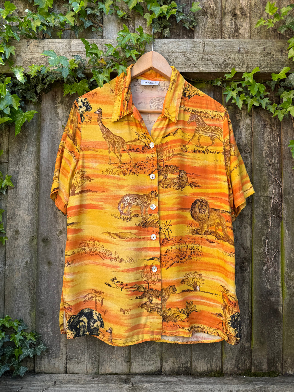 Vintage Safari Print Shirt | Wildlife Pattern Short Sleeve Orange