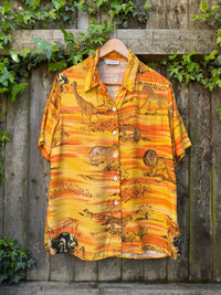 Vintage Safari Print Shirt | Wildlife Pattern Short Sleeve Orange