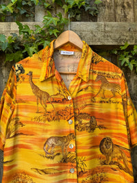 Vintage Safari Print Shirt | Wildlife Pattern Short Sleeve Orange