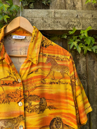 Vintage Safari Print Shirt | Wildlife Pattern Short Sleeve Orange