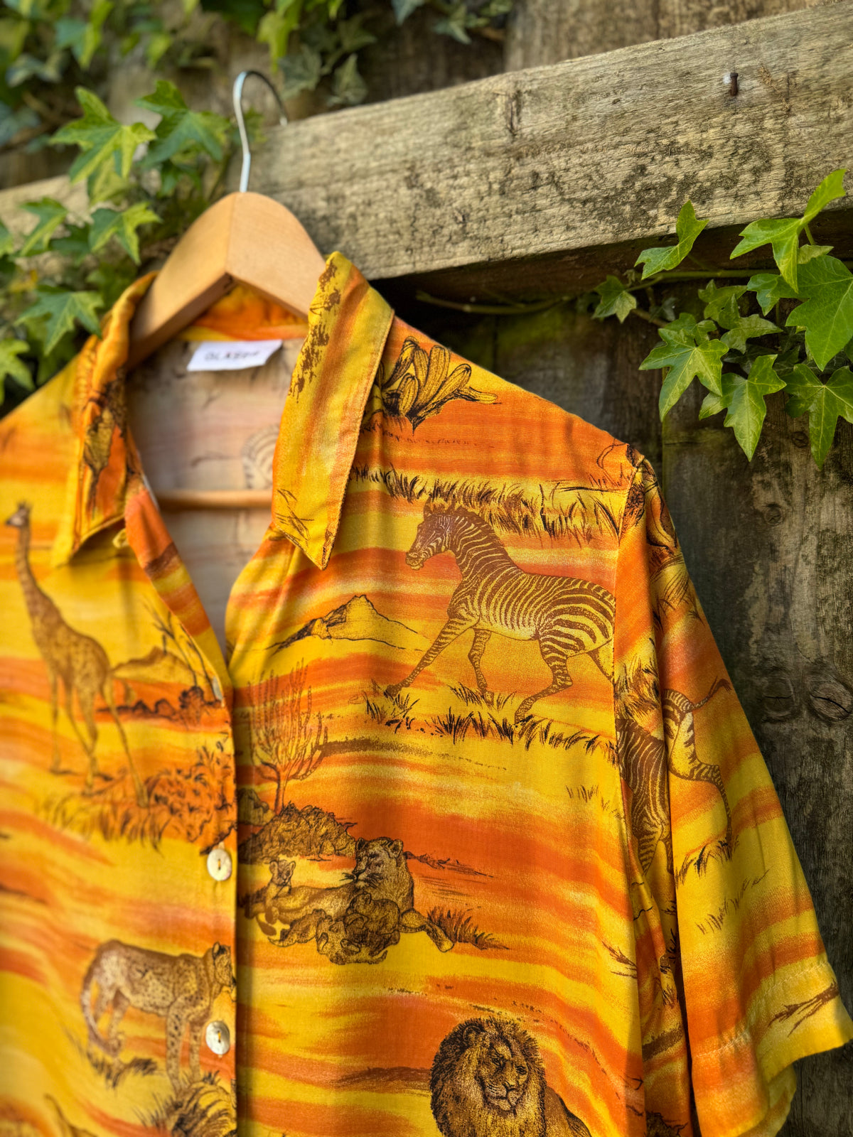 Vintage Safari Print Shirt | Wildlife Pattern Short Sleeve Orange