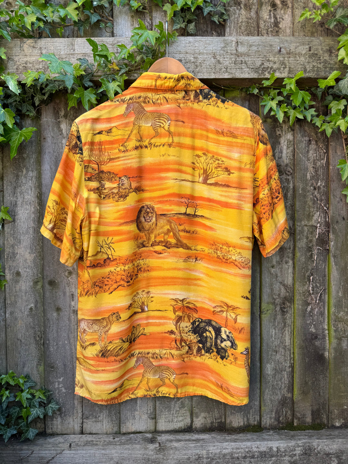 Vintage Safari Print Shirt | Wildlife Pattern Short Sleeve Orange