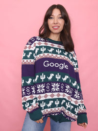 Retro Google Cactus & Dinosaur Pattern Knit Jumper