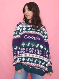 Retro Google Cactus & Dinosaur Pattern Knit Jumper