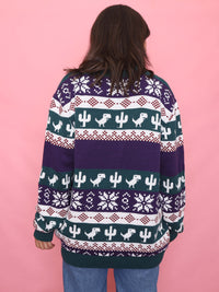 Retro Google Cactus & Dinosaur Pattern Knit Jumper
