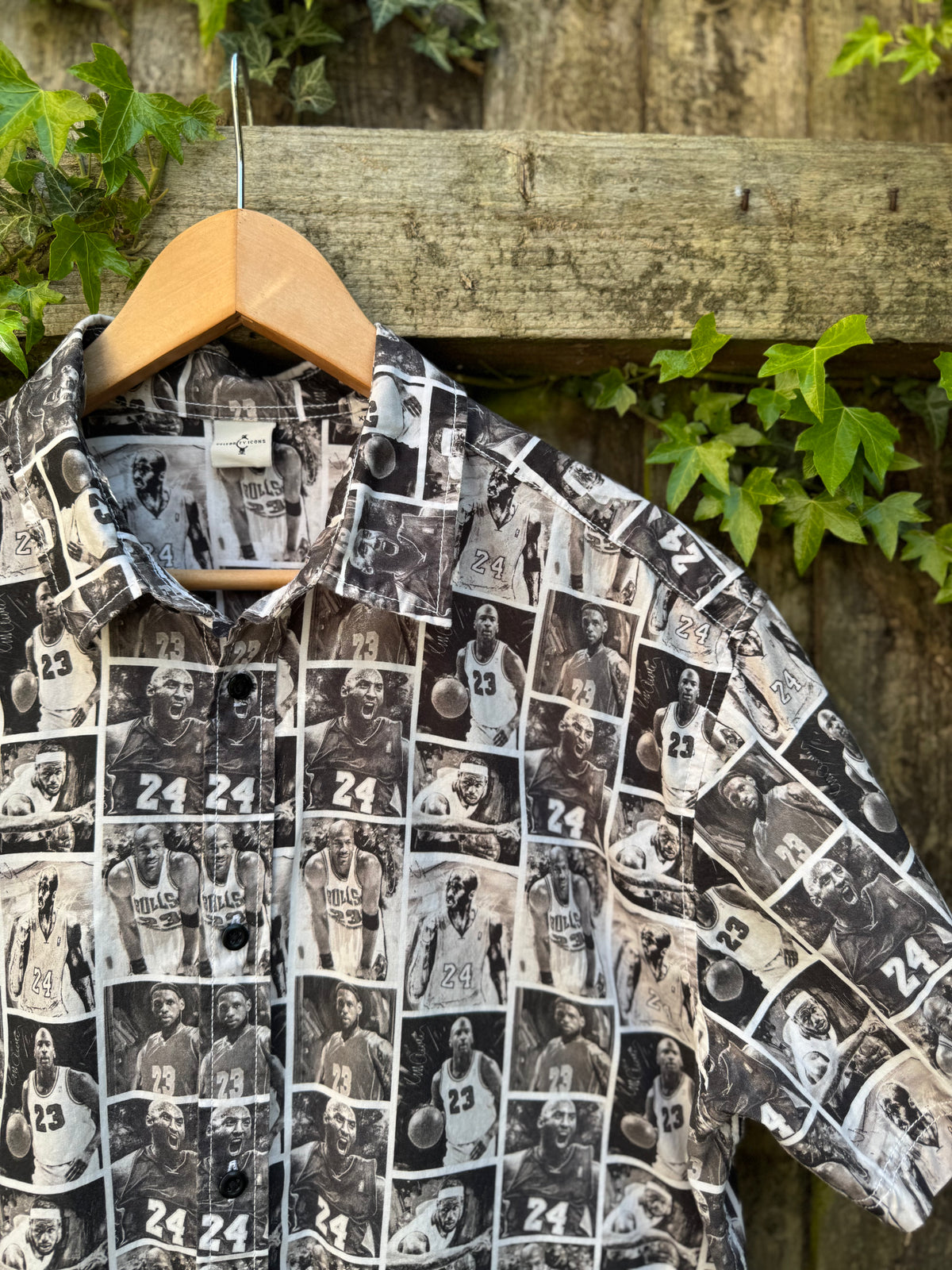 Basketball Photo Print Shirt | Monochrome Sports Graphic Short Sleeve