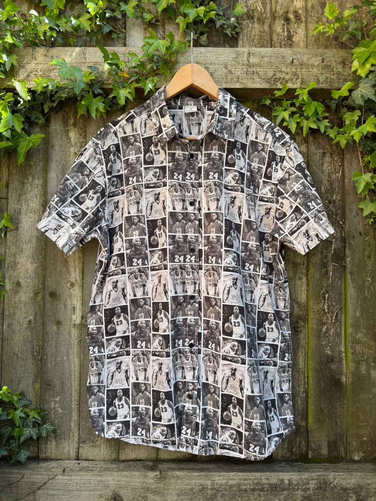 Basketball Photo Print Shirt | Monochrome Sports Graphic Short Sleeve
