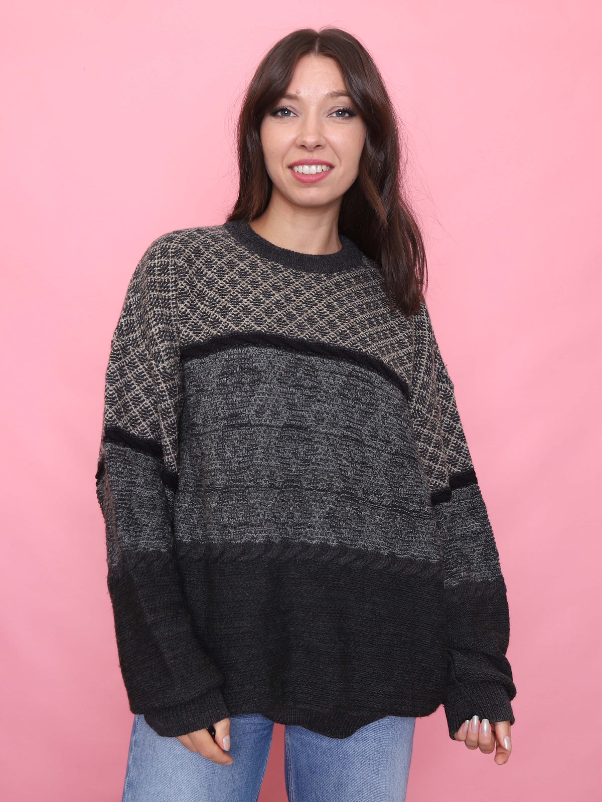 Vintage Textured Knit Pure New Wool Jumper