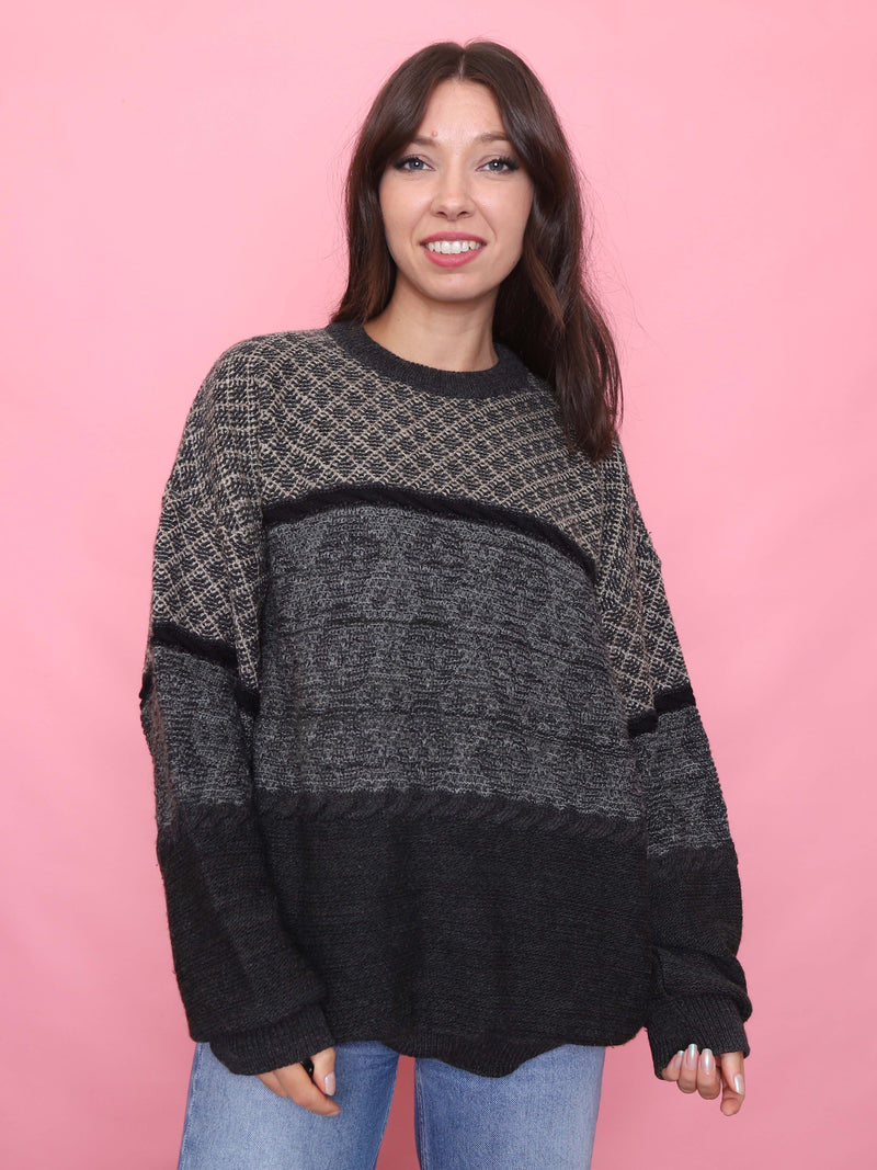 Vintage Textured Knit Pure New Wool Jumper