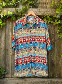 Vintage Hawaiian Print Festival Shirt | Tropical Pattern Short Sleeve