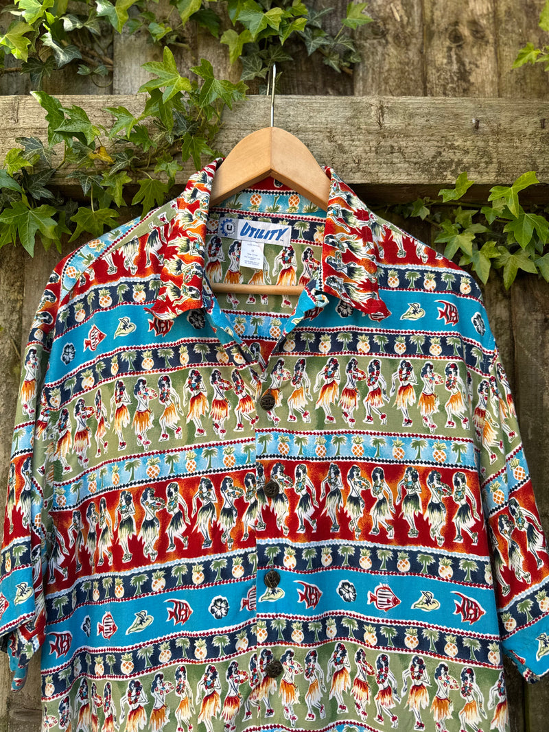 Vintage Hawaiian Print Festival Shirt | Tropical Pattern Short Sleeve