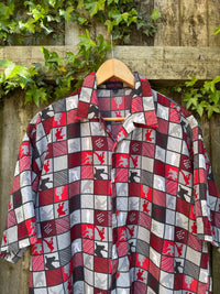 Vintage Red Geometric Print Shirt | Abstract Check Short Sleeve