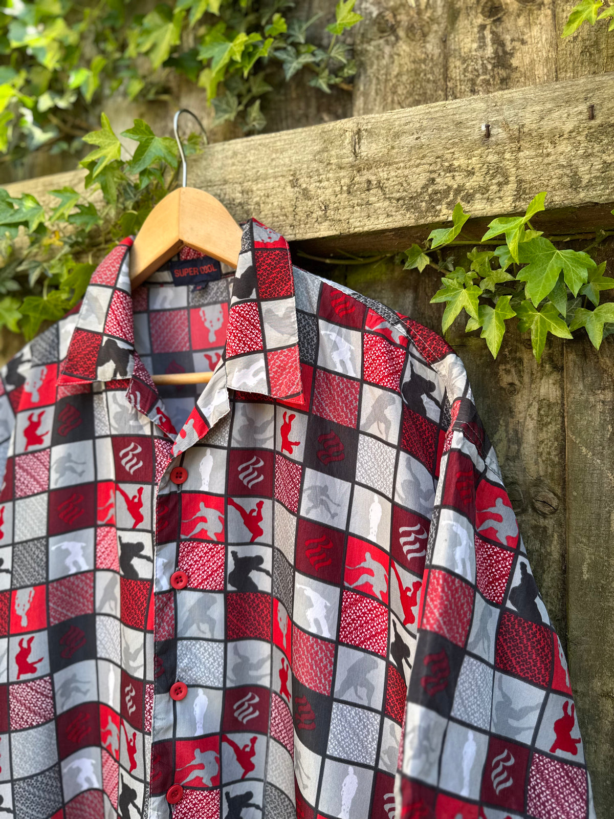 Vintage Red Geometric Print Shirt | Abstract Check Short Sleeve
