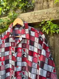 Vintage Red Geometric Print Shirt | Abstract Check Short Sleeve