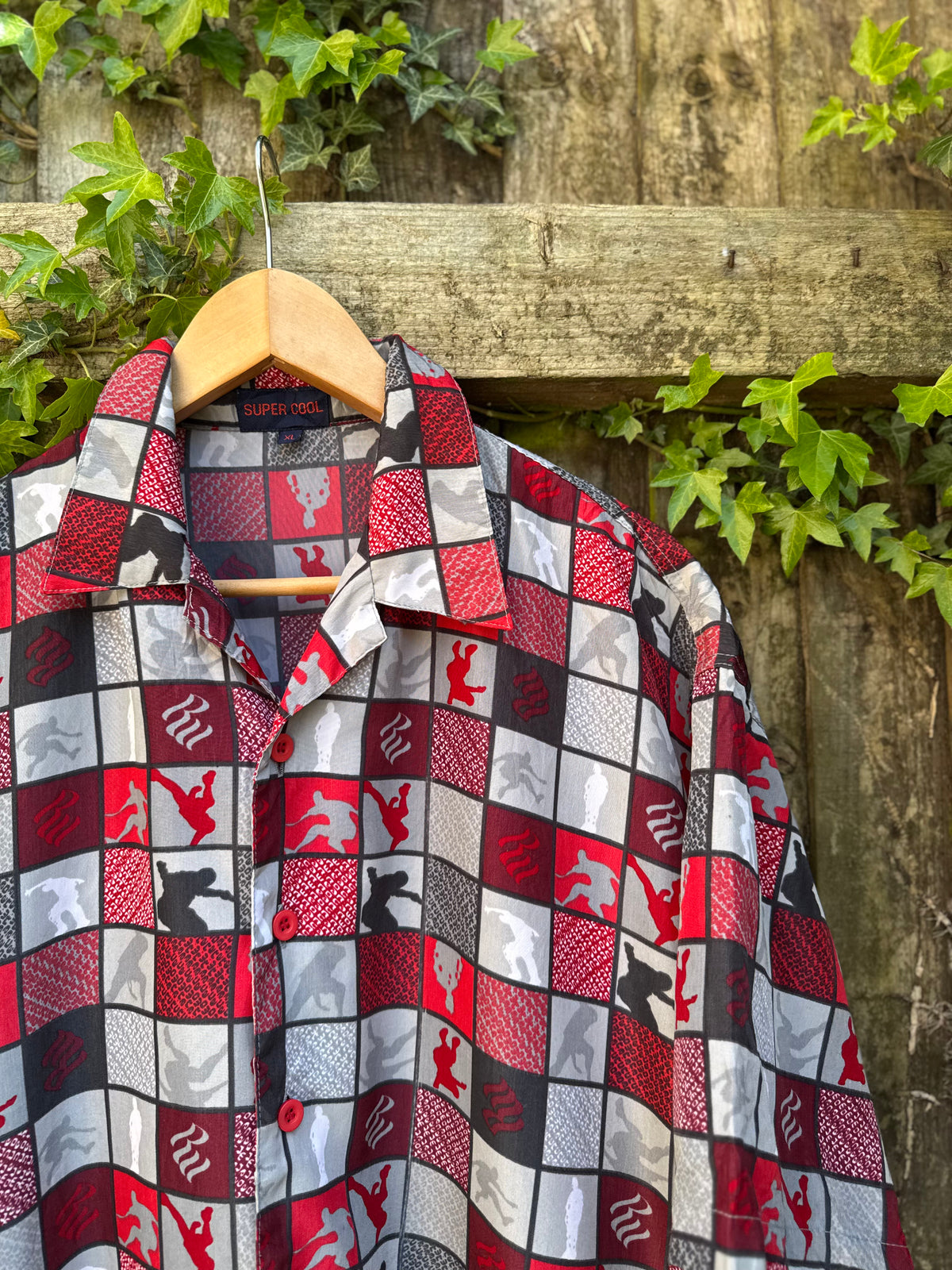Vintage Red Geometric Print Shirt | Abstract Check Short Sleeve