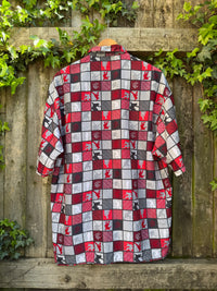 Vintage Red Geometric Print Shirt | Abstract Check Short Sleeve