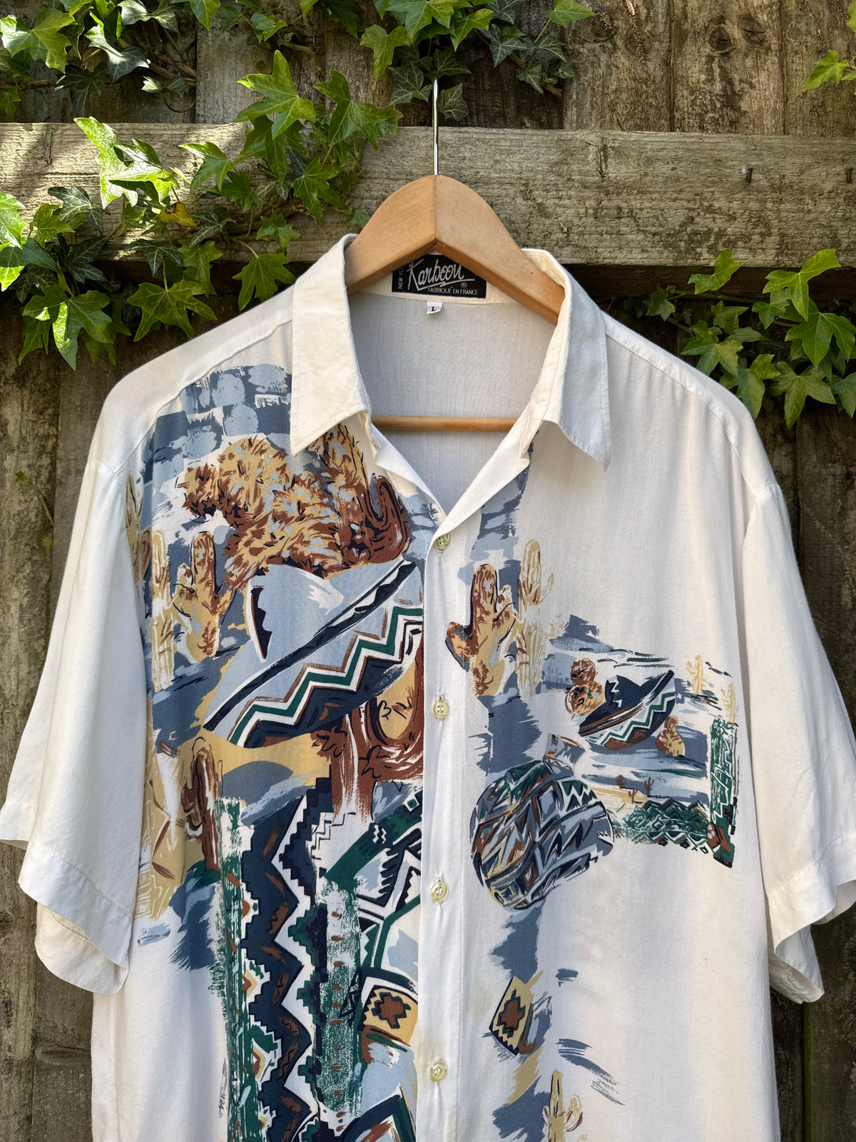 Vintage Abstract Print Shirt | Graphic Pattern Short Sleeve