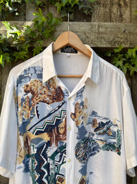 Vintage Abstract Print Shirt | Graphic Pattern Short Sleeve