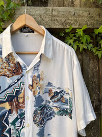 Vintage Abstract Print Shirt | Graphic Pattern Short Sleeve
