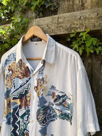 Vintage Abstract Print Shirt | Graphic Pattern Short Sleeve