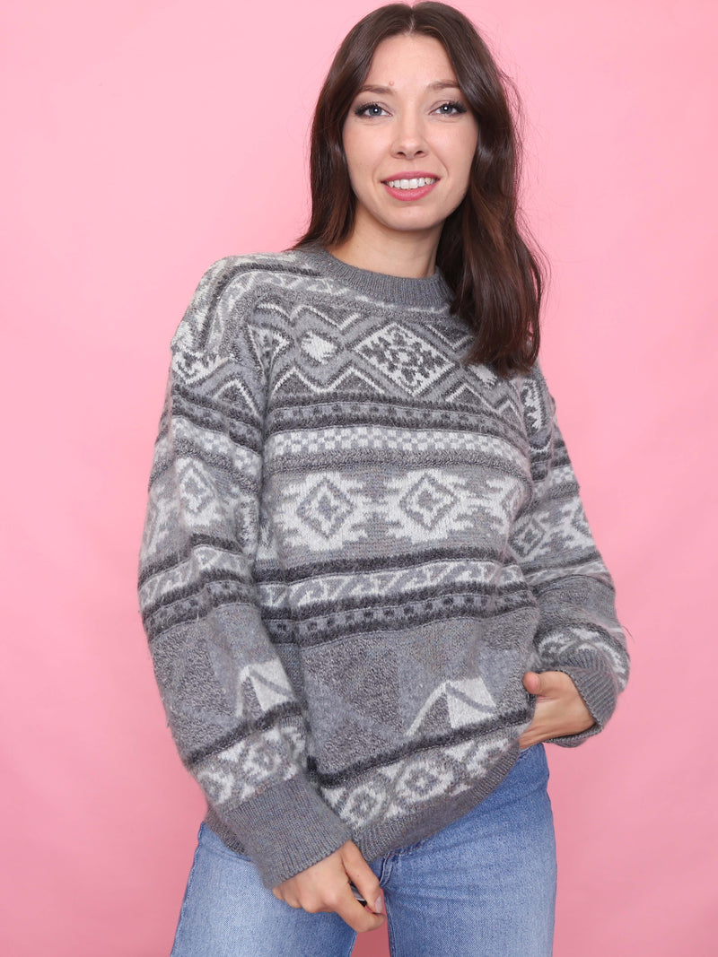 Vintage Grey Patterned Jumper