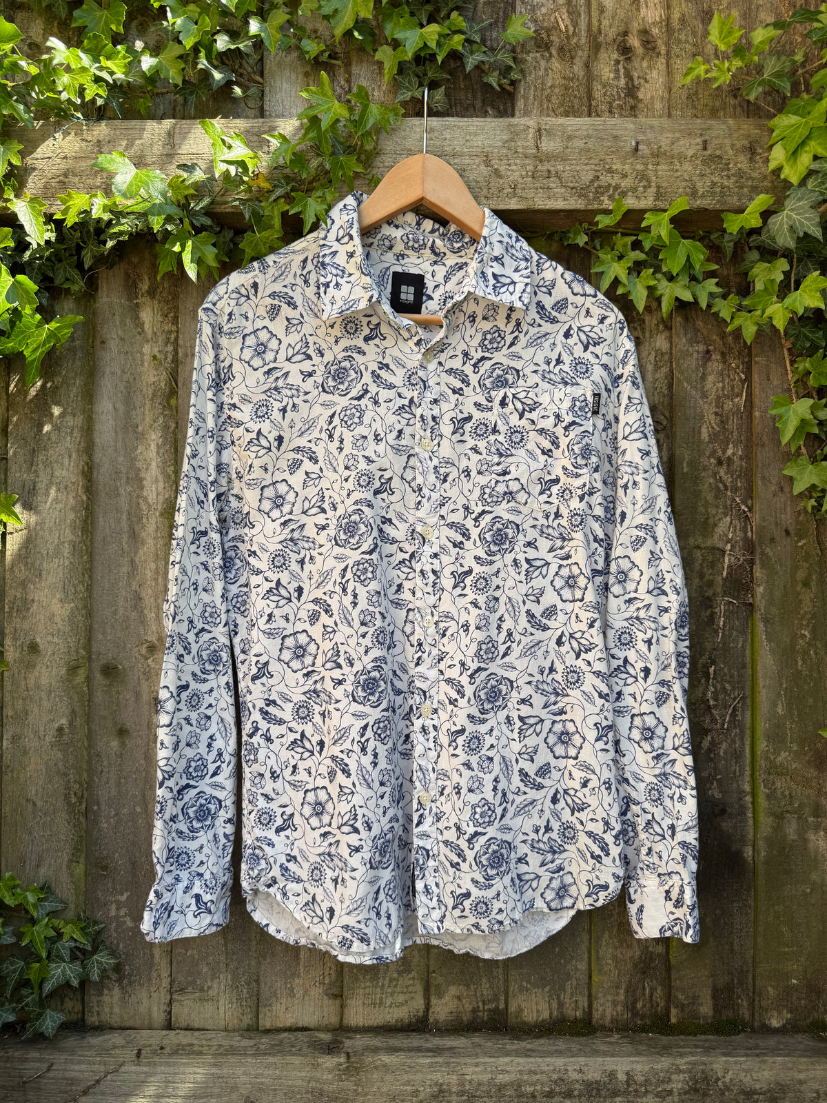 Vintage Blue & White Floral Shirt | Botanical Long Sleeve