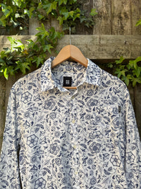 Vintage Blue & White Floral Shirt | Botanical Long Sleeve