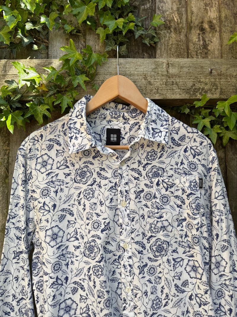 Vintage Blue & White Floral Shirt | Botanical Long Sleeve