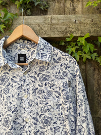 Vintage Blue & White Floral Shirt | Botanical Long Sleeve