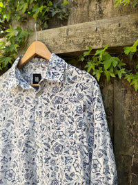 Vintage Blue & White Floral Shirt | Botanical Long Sleeve