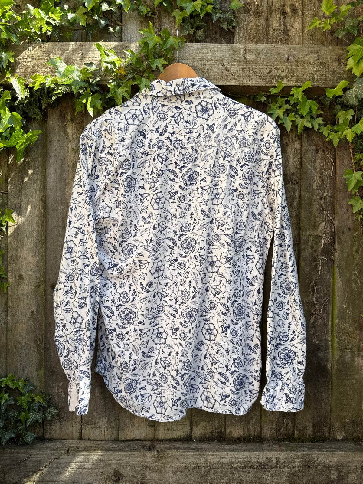 Vintage Blue & White Floral Shirt | Botanical Long Sleeve