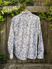 Vintage Blue & White Floral Shirt | Botanical Long Sleeve