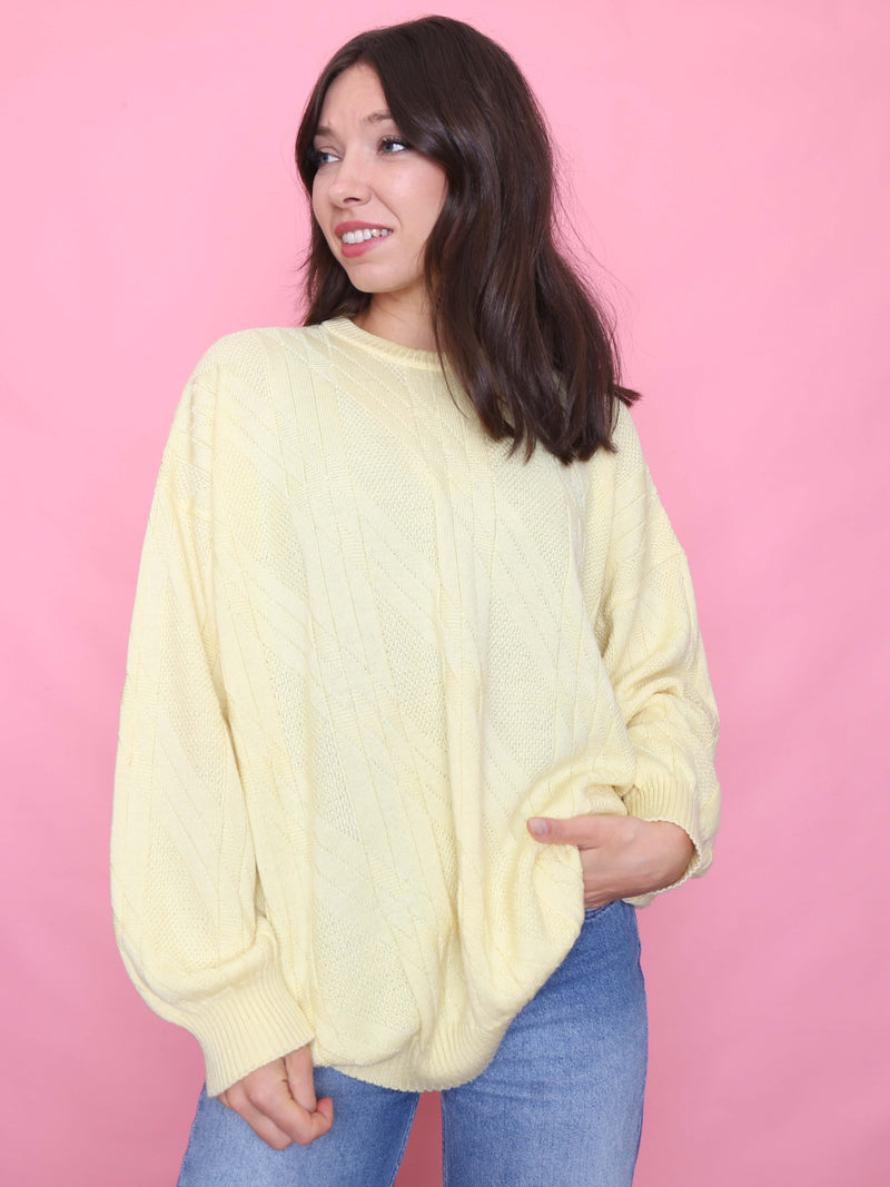 Vintage Cable Knit Jumper in Buttercream