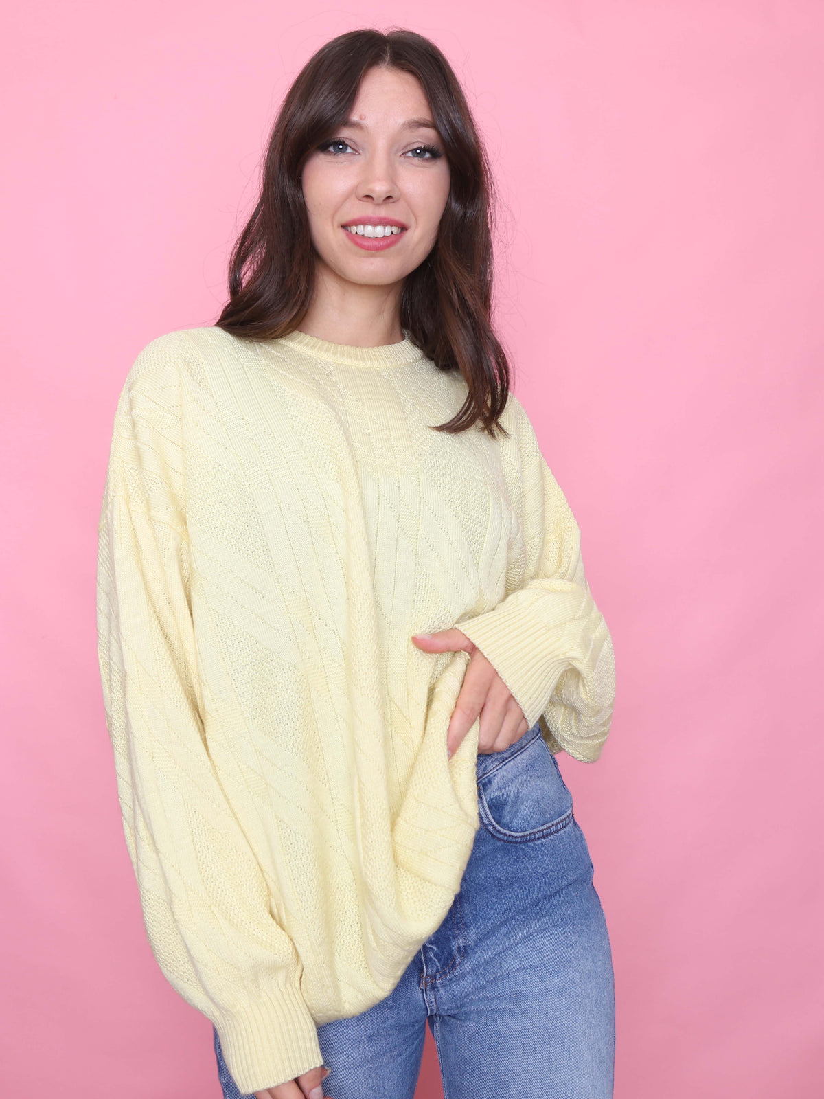 Vintage Cable Knit Jumper in Buttercream
