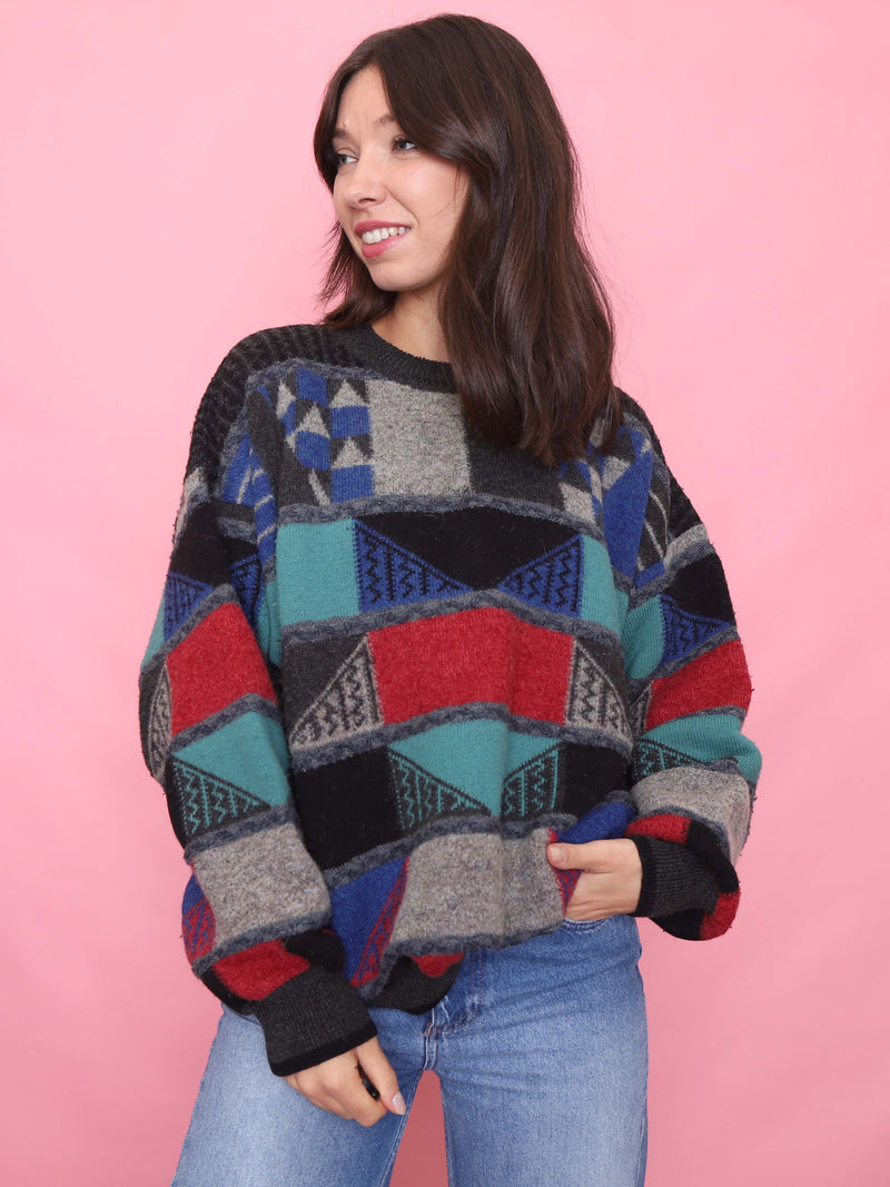Vintage Patchwork Knit Jumper