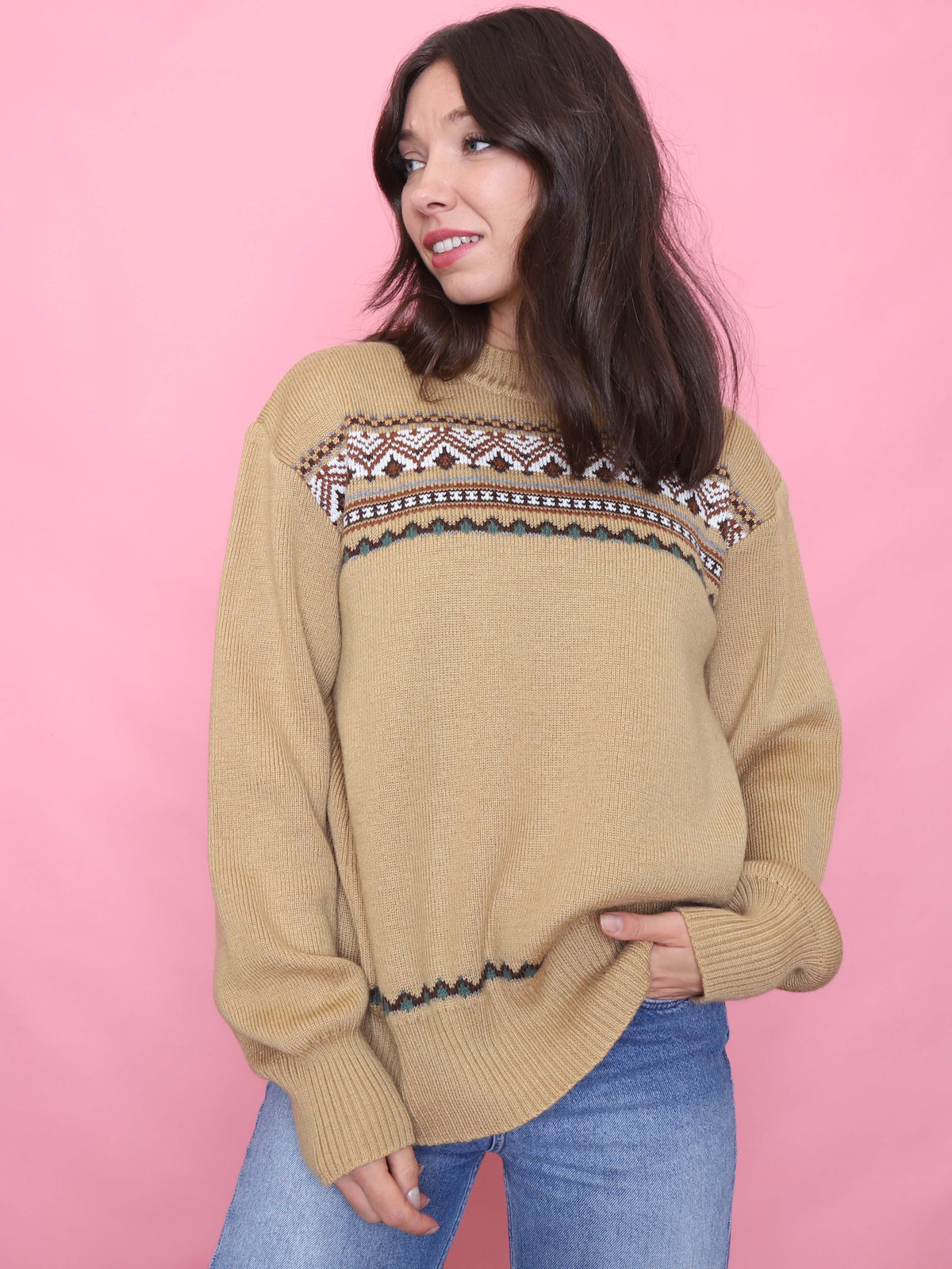 Vintage Beige Pattern Knit Jumper