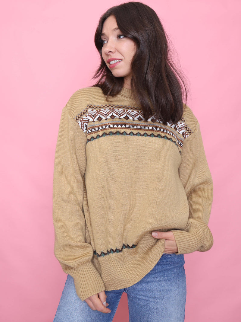 Vintage Beige Pattern Knit Jumper